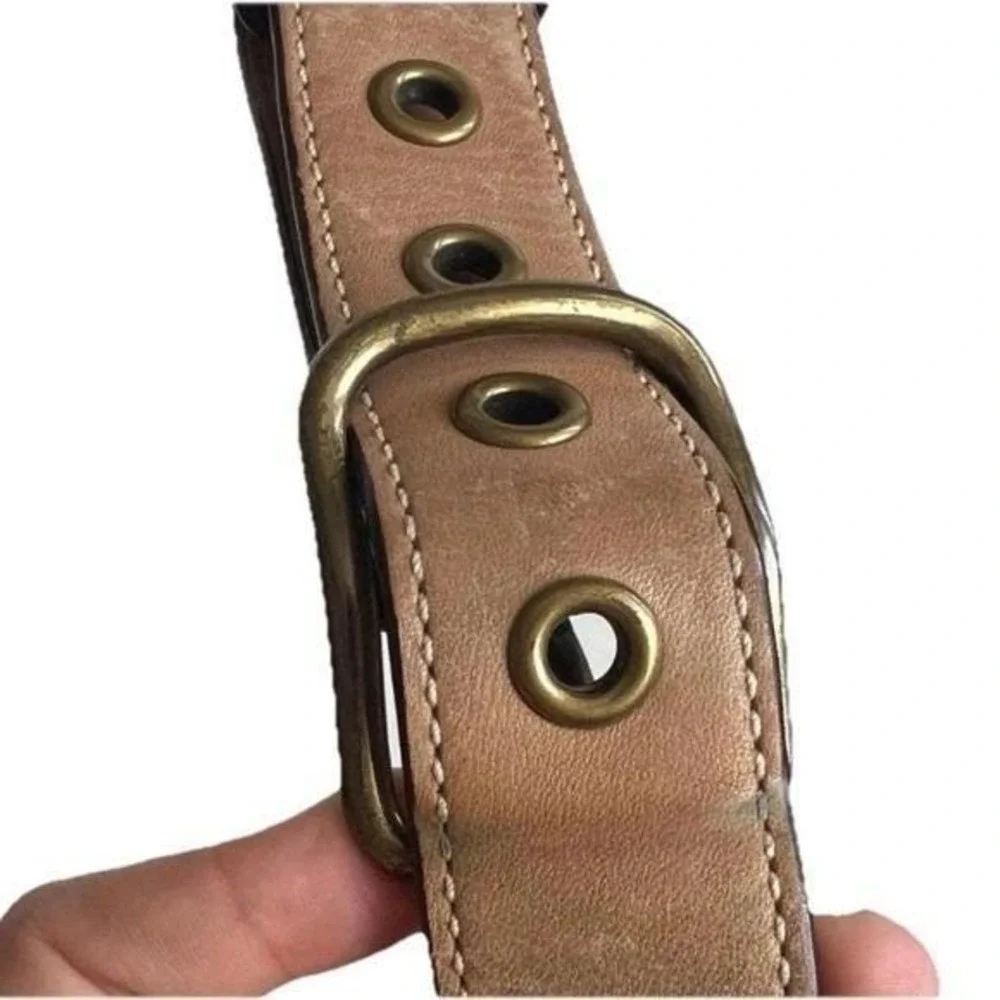 Coach Vintage Tan Leather Crossbody Bag Strap Brass Buckle Stitched 1.5
